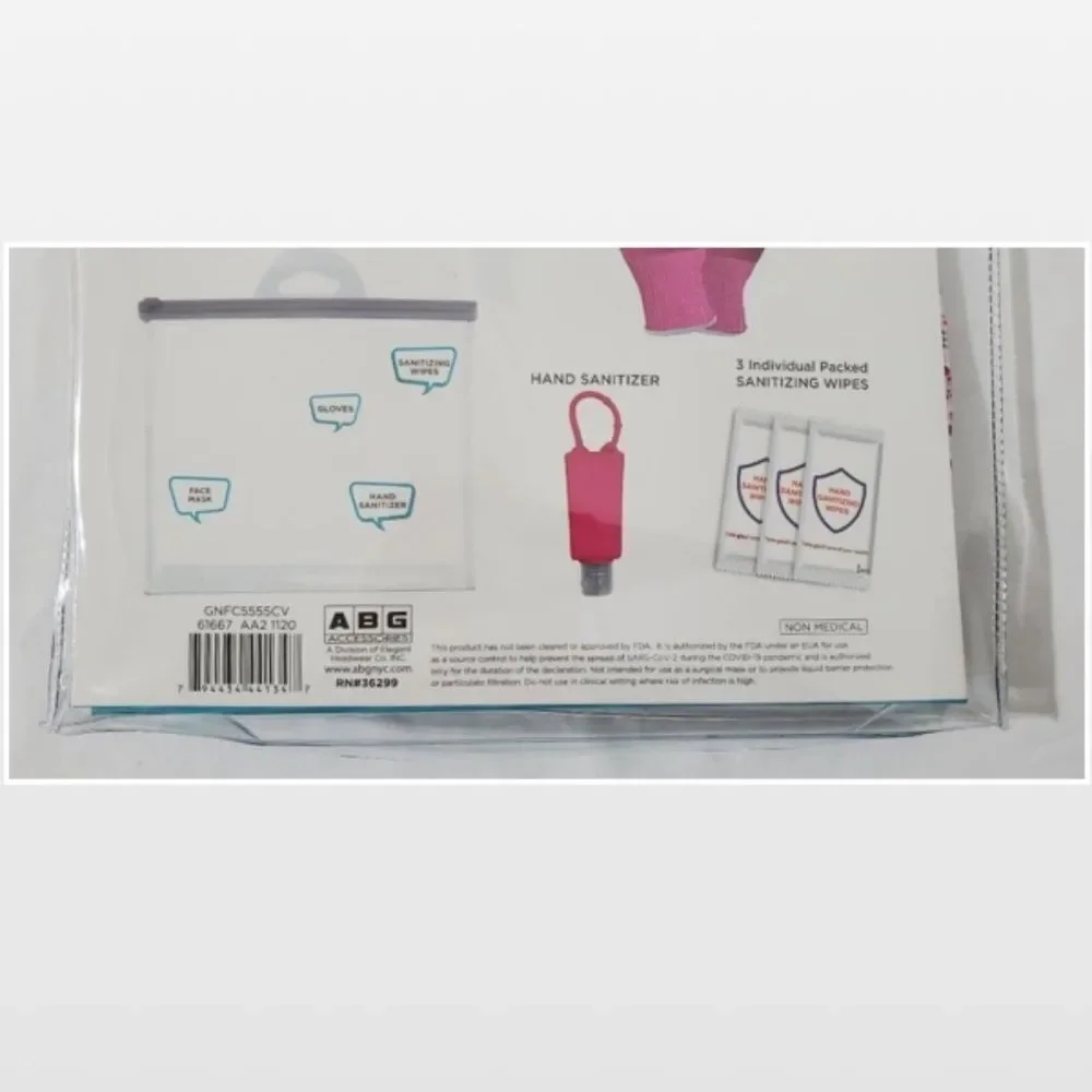 New ABG Accessories Mask Gloves Wipes Adult Travel Kit Grey White 8 Piece NWT